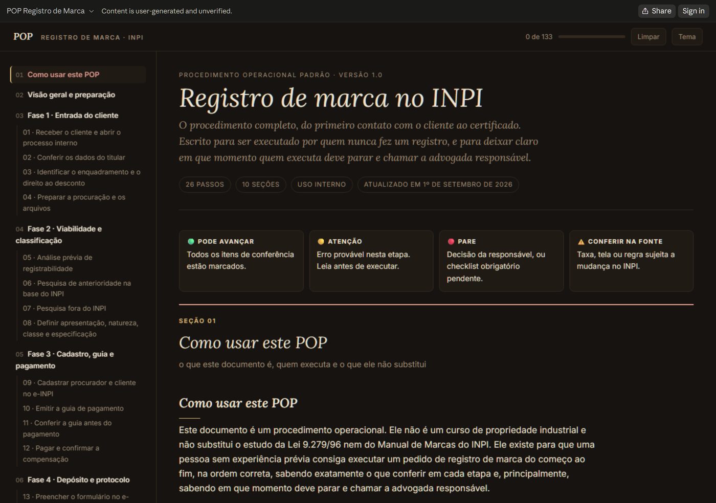POP de registro de marca no INPI, escrito com o Claude