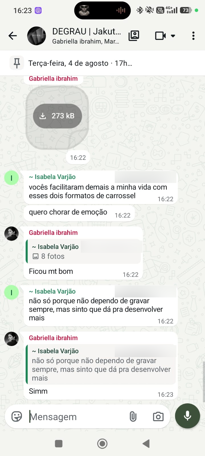 Mensagem de Isabela Varjão: vocês facilitaram demais a minha vida com esses dois formatos de carrossel
quero chorar de emoção
não só porque não dependo de gravar sempre, mas sinto que dá pra desenvolver mais