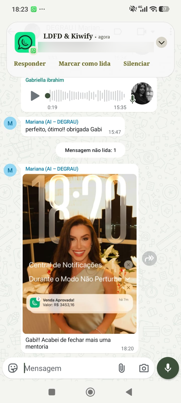 Mensagem de Mariana Gomes: perfeito, ótimo!! obrigada Gabi
Gabi!! Acabei de fechar mais uma mentoria